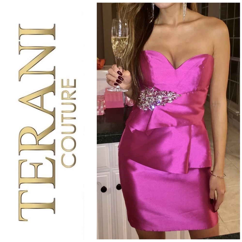 Terani Couture Peplum Strapless Cocktail Dress